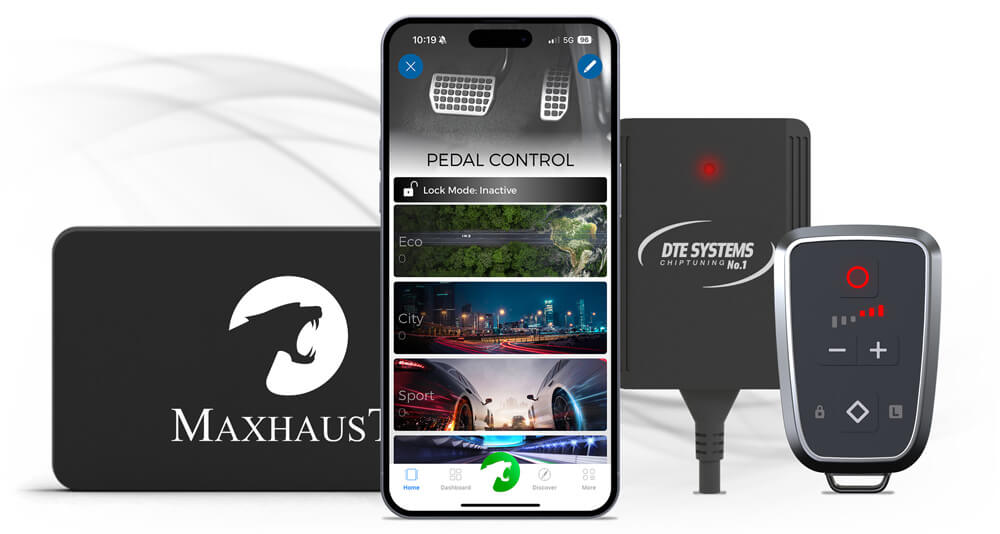 DTE PedalBox mit Maxhaust Bridge und App