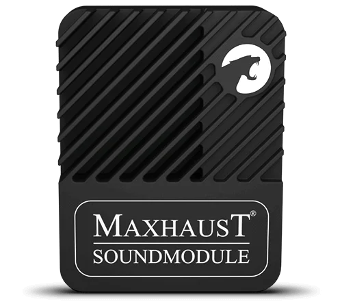 Maxhaust Soundmodul mit geripptem schwarzem Gehäuse und Panther-Emblem