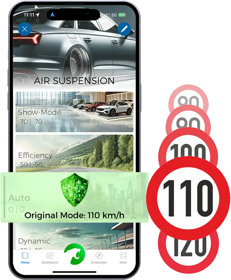 Maxhaust-App: Original Mode mit automatischem Wechsel ab eingestellter Geschwindigkeit