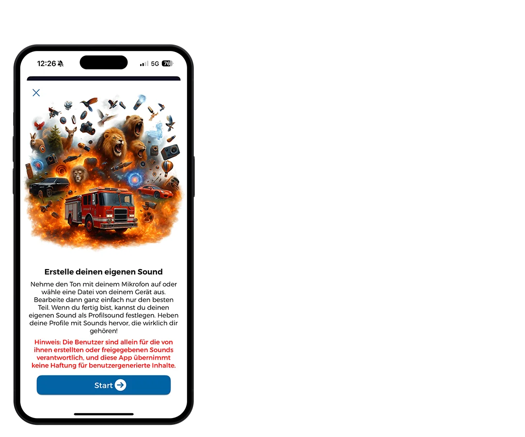Maxhaust-App, Schritt 1: eigenen Sound aufnehmen oder eine Datei wählen